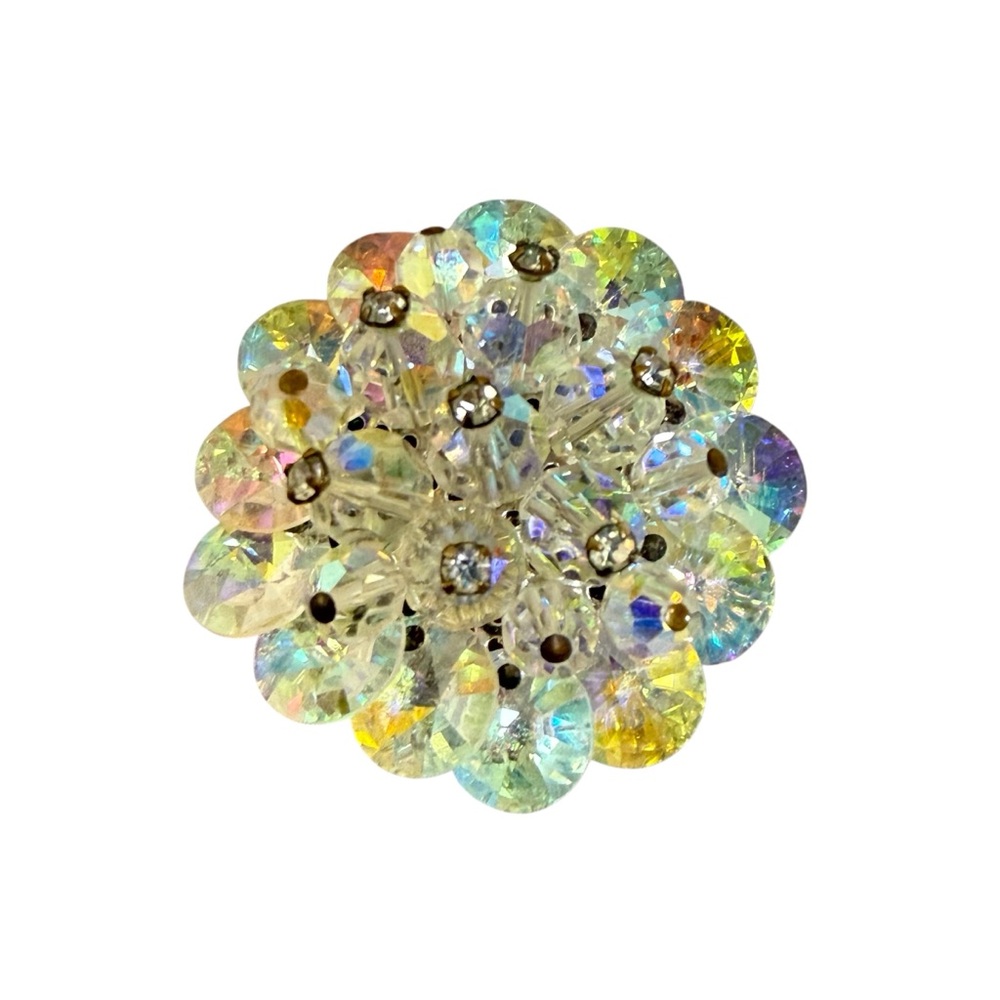 Vintage Aurora Borealis AB Crystal Brooch With Rivolis And AB Beads GORGEOUS!